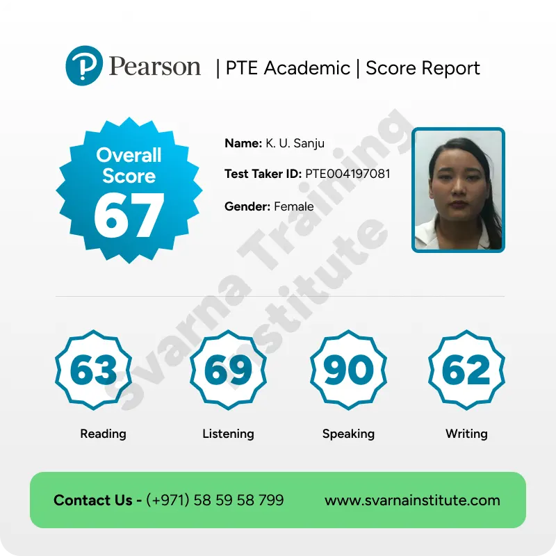PTE Exam Score 67